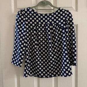 Zara Navy and Cream Polka Dot Blouse